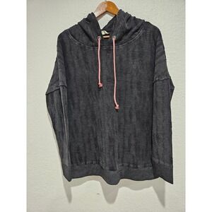 Hyku Distressed Textured Hoodie Women Medium BlackExcellent Tulip Back Crossover
